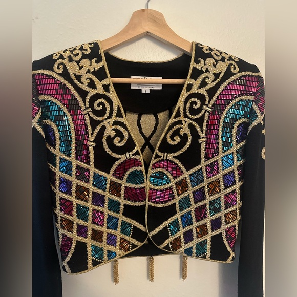 St John Evening by Marie Gray Bolero Jacket, Sequins, Tassels,  Paillettes - Picture 8 of 9